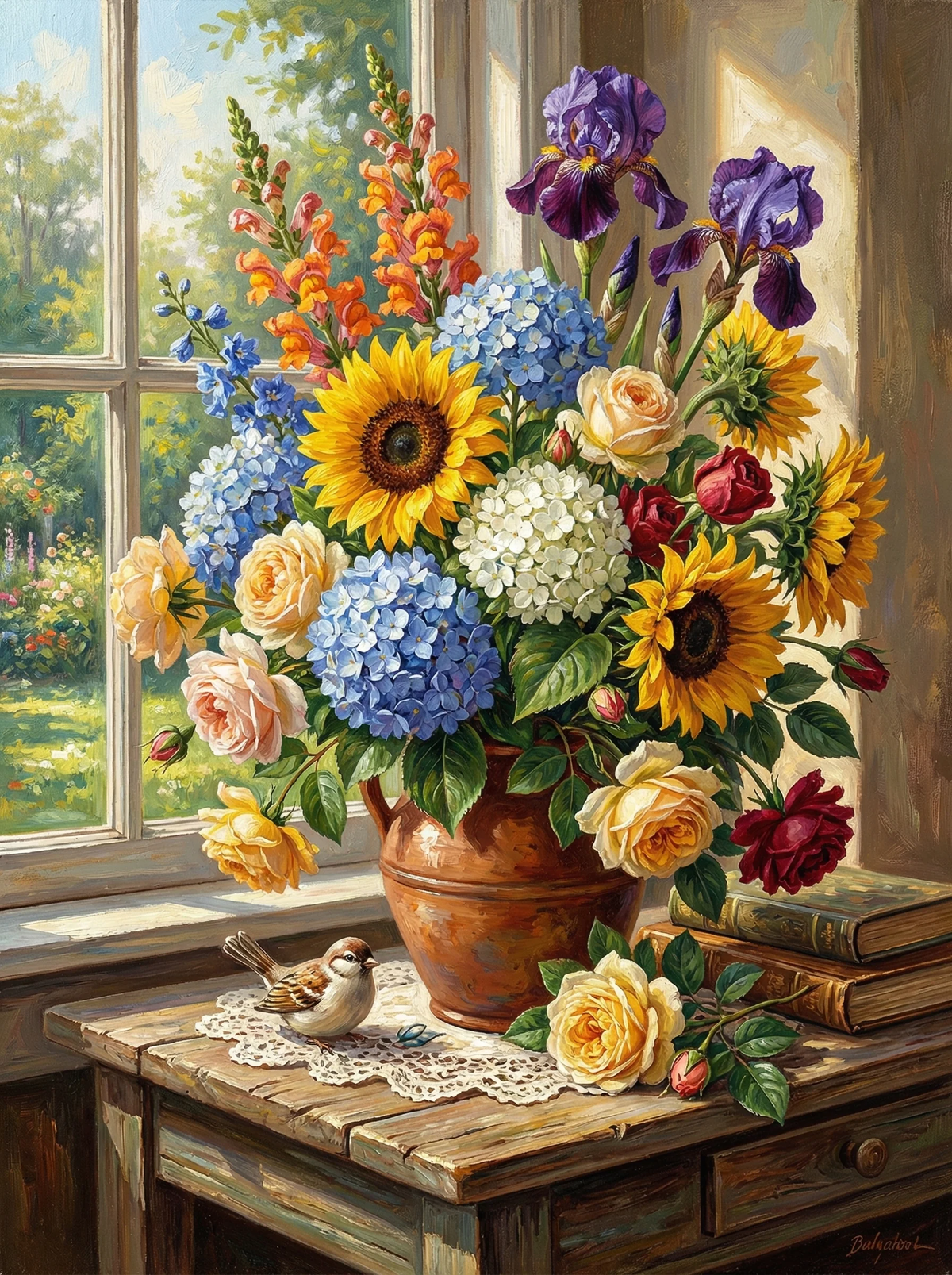 Window Garden — Sunflowers & Summer Blooms