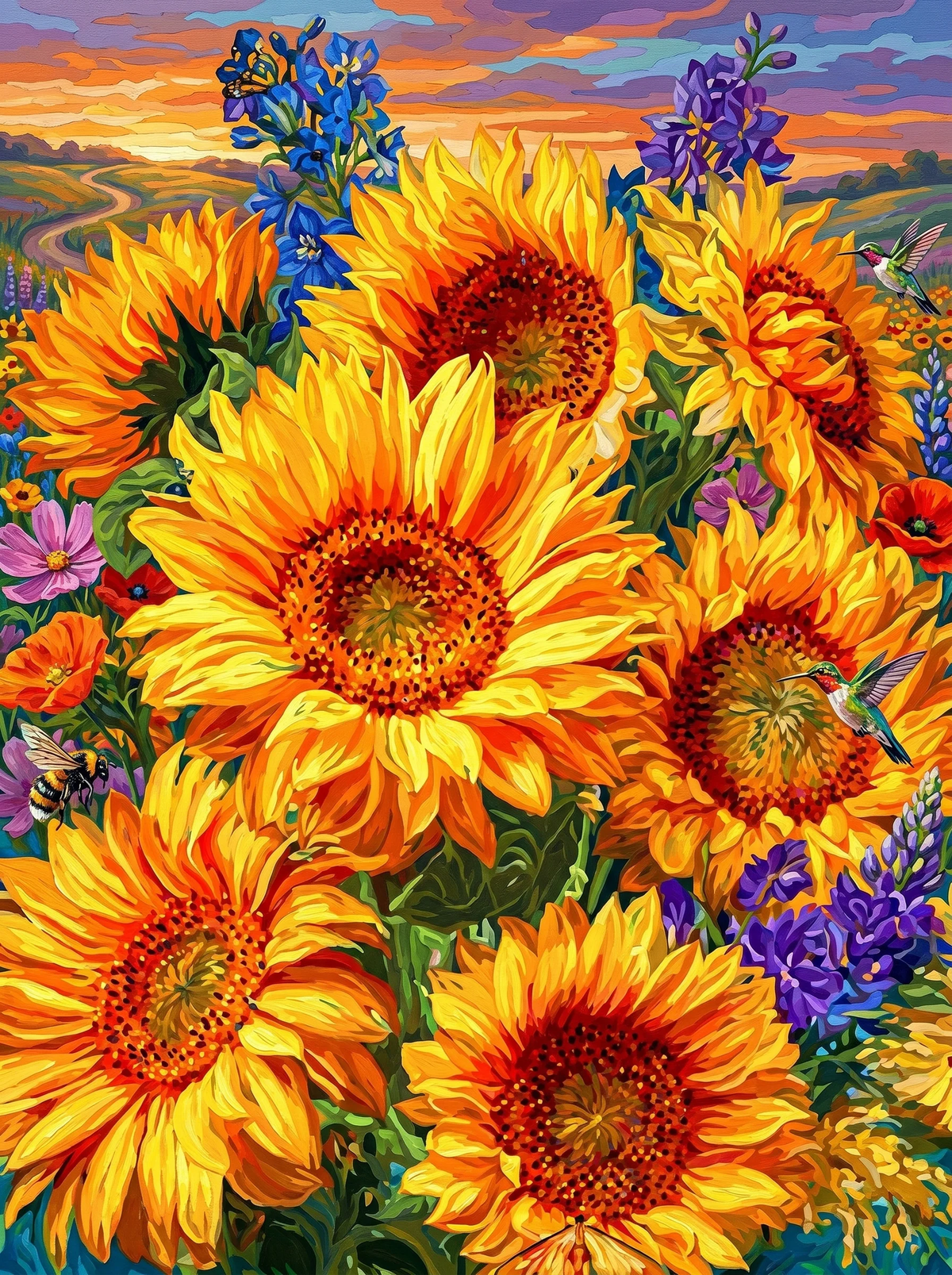Sunflowers — A Golden Sunset Meadow
