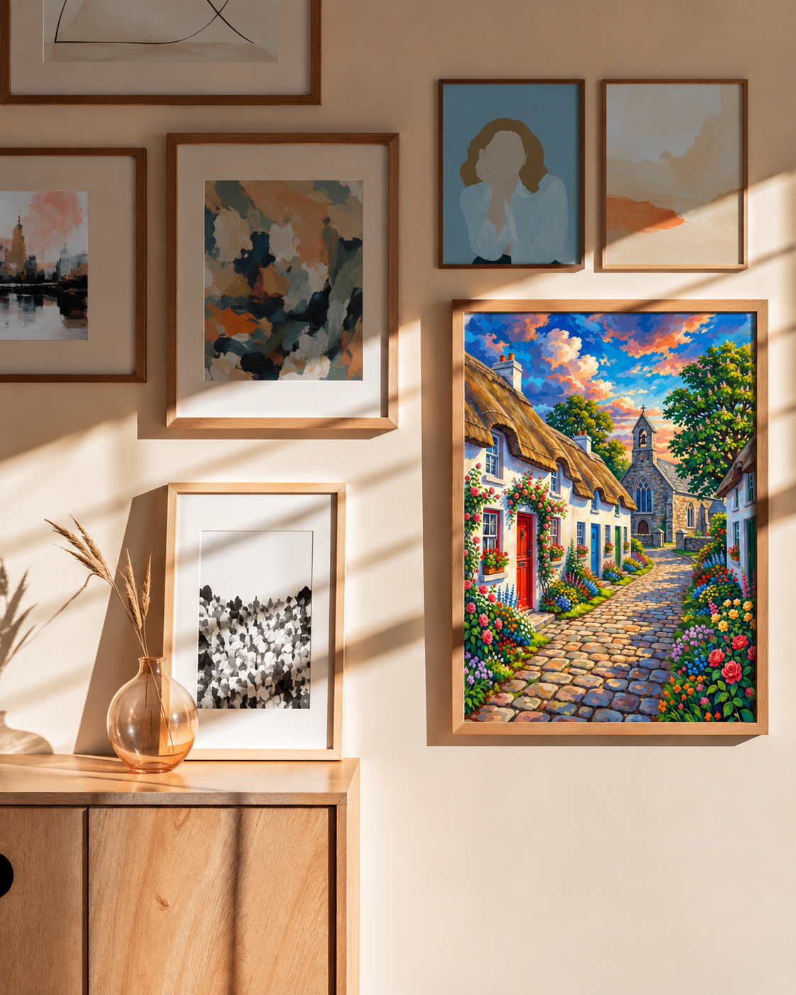 Village in Bloom — A Charming Lane to the Old Church
