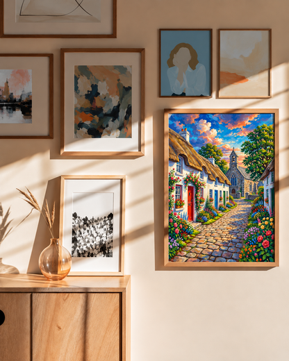 Village in Bloom — A Charming Lane to the Old Church