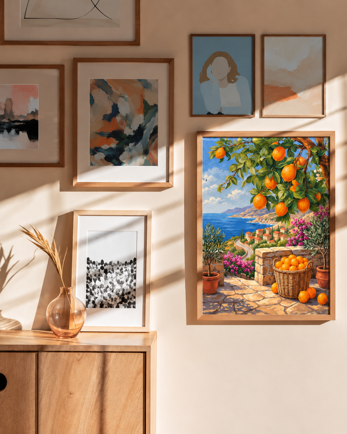Mediterranean Sunshine — Oranges Above the Coastal Village