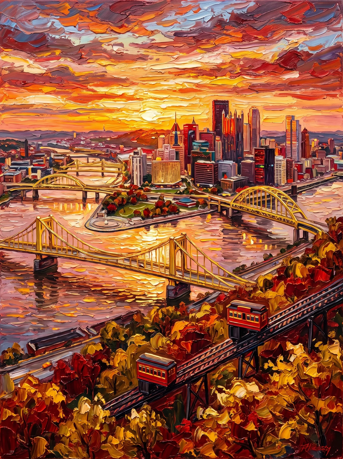 Pittsburgh at Sunset — Bridges of Gold