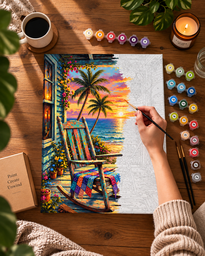 Seaside Serenity — A Rocking Chair at Golden Hour