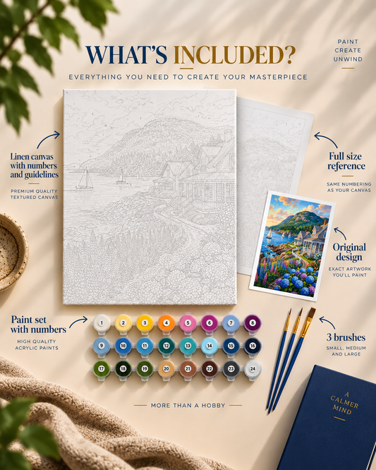 Coastal Serenity — Sailboats Beyond the Cottage Gardens