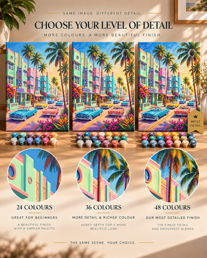 Miami Afterglow — Pastel Streets and Palm Trees