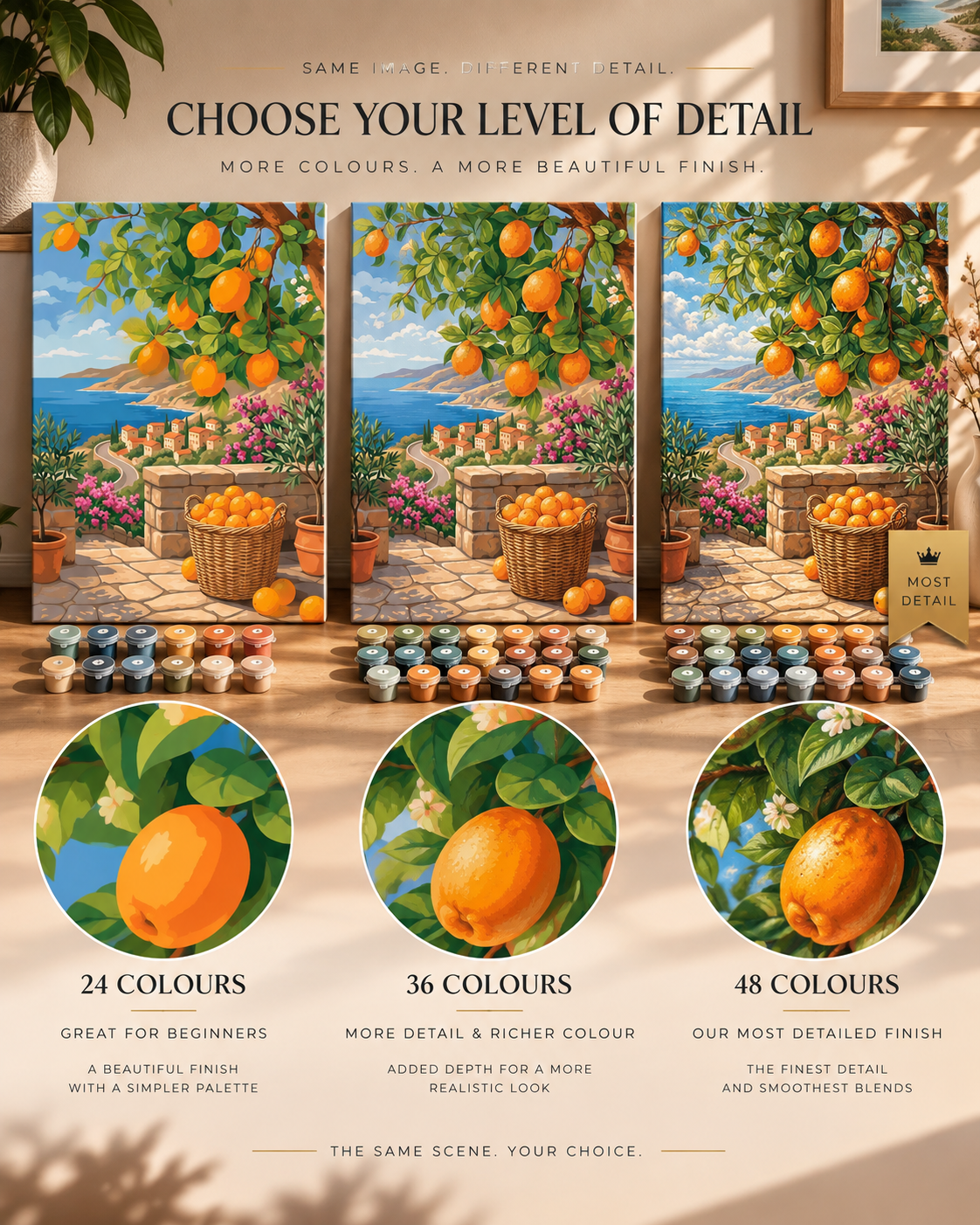 Mediterranean Sunshine — Oranges Above the Coastal Village