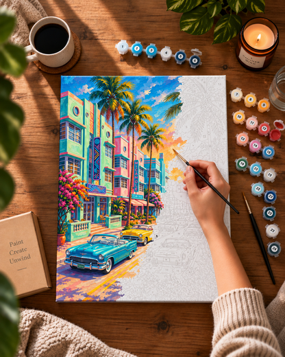 Miami Afterglow — Pastel Streets and Palm Trees