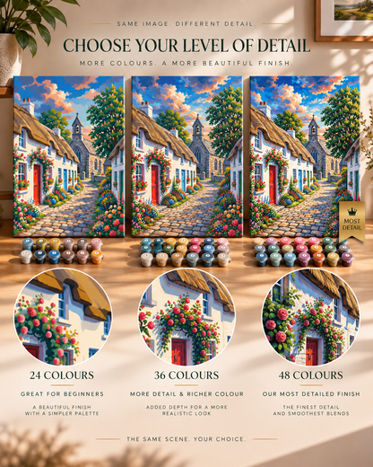 Village in Bloom — A Charming Lane to the Old Church