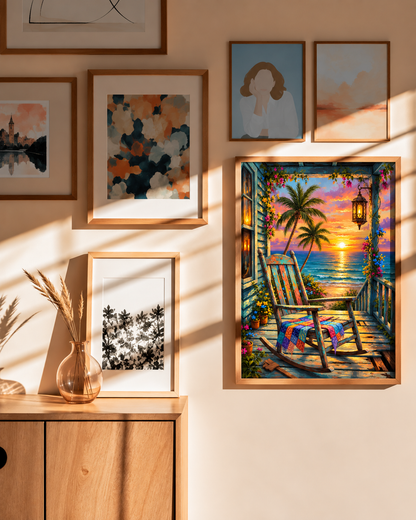 Seaside Serenity — A Rocking Chair at Golden Hour