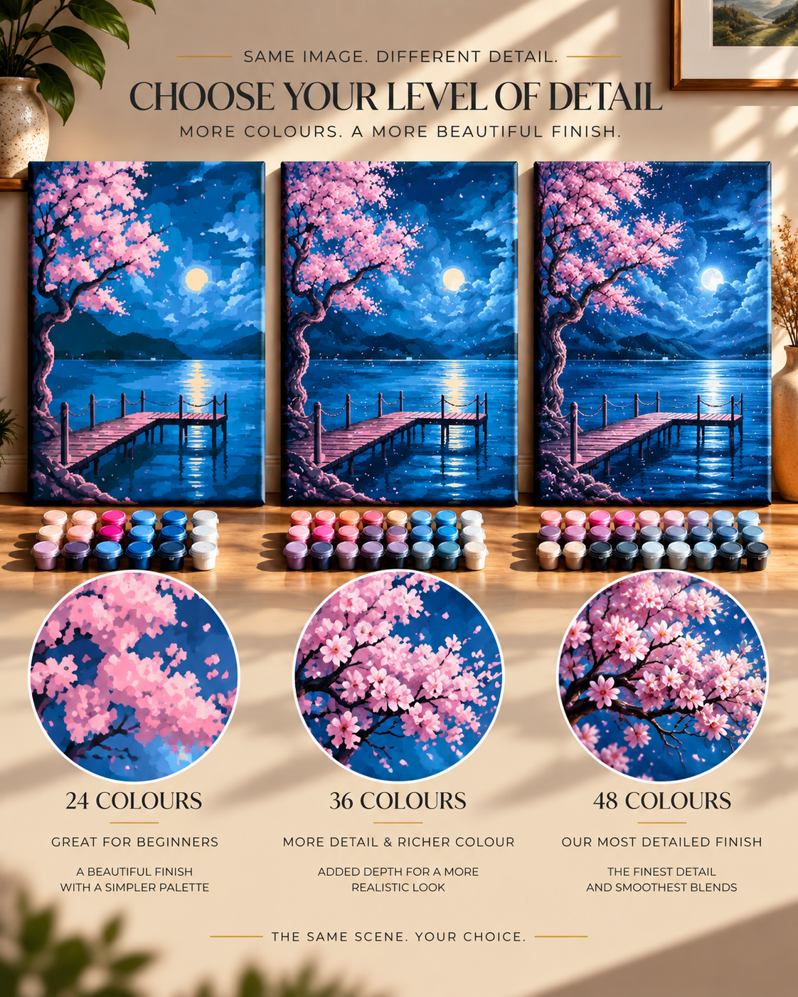 Moonlit Cherry Blossoms — A Peaceful Lakeside Pier