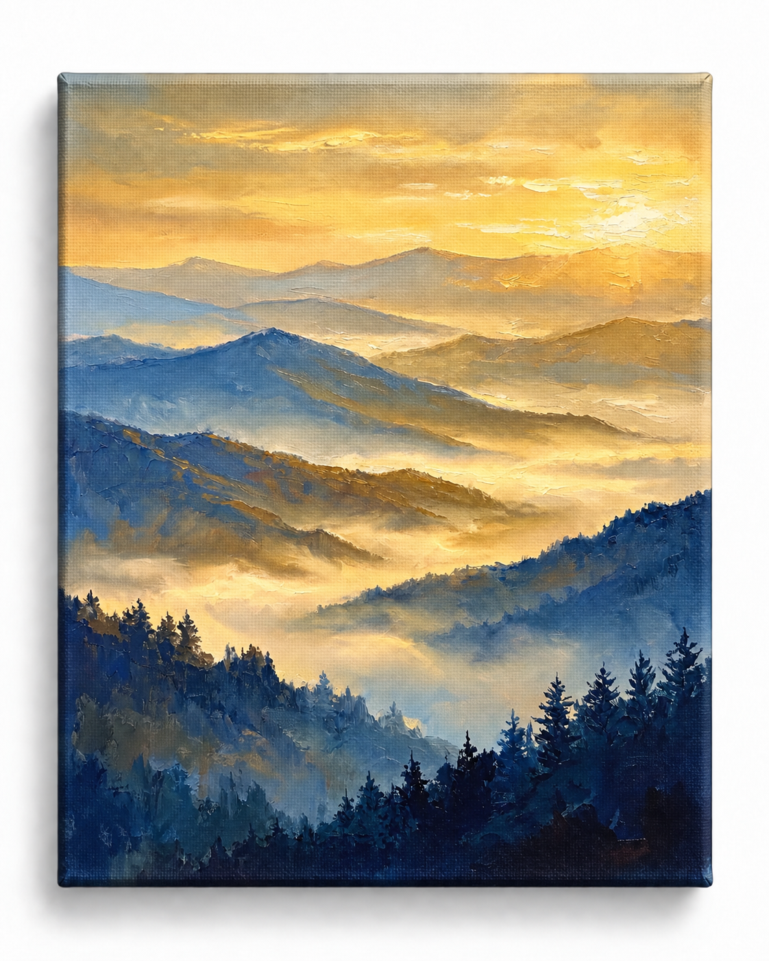 Golden Mountain Dawn — Mist Across the Blue Ridges
