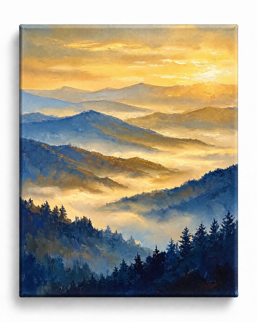 Golden Mountain Dawn — Mist Across the Blue Ridges