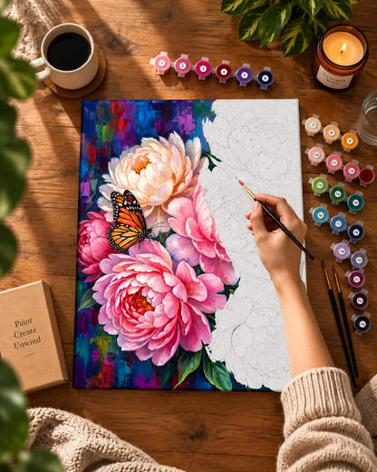 Peonies & Butterfly — A Colourful Garden