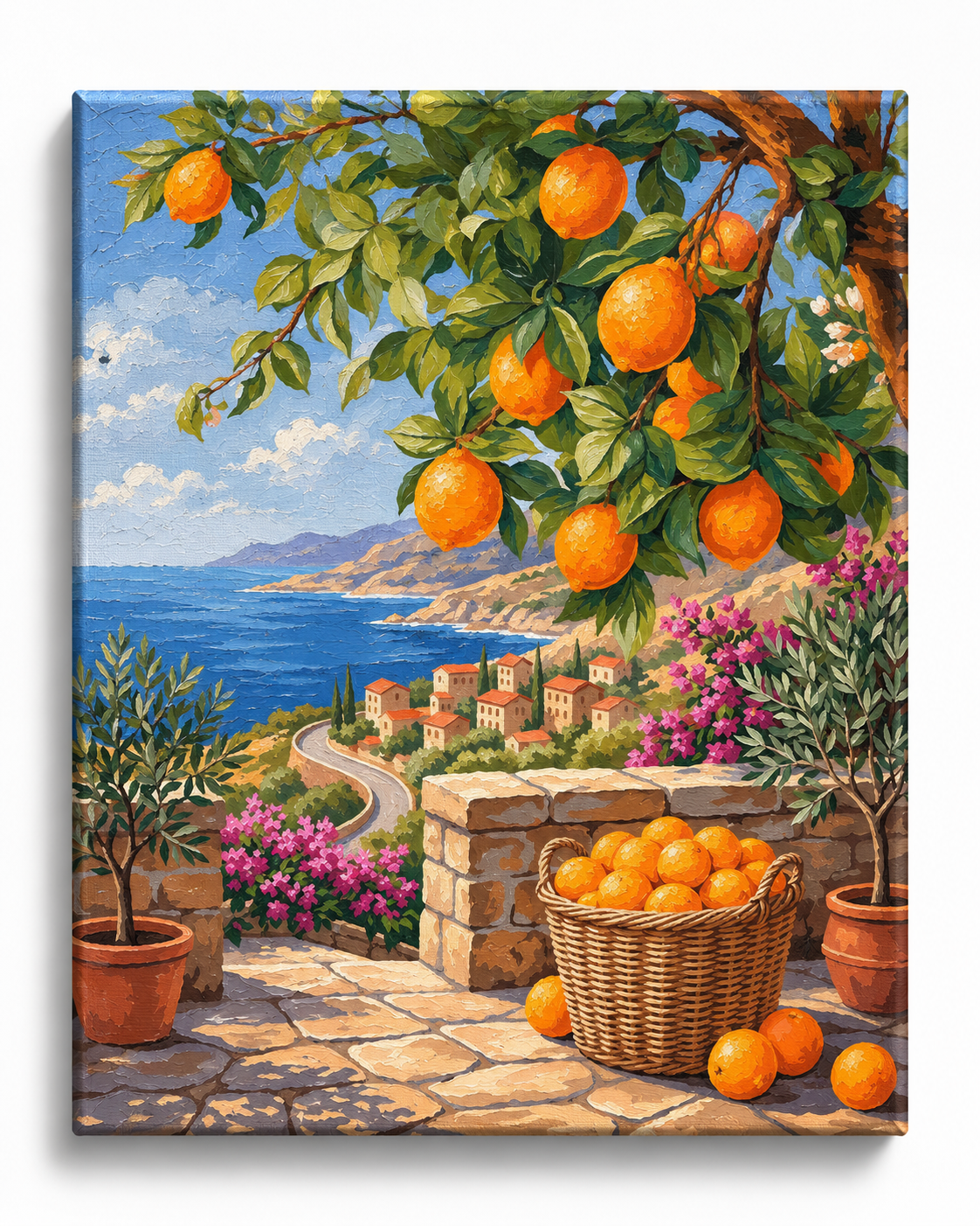 Mediterranean Sunshine — Oranges Above the Coastal Village