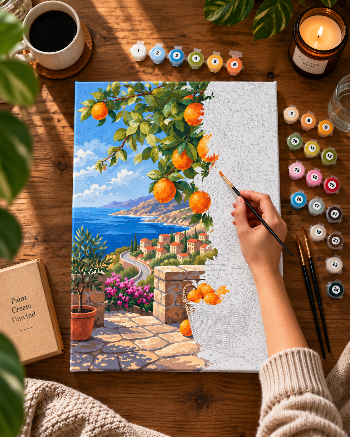 Mediterranean Sunshine — Oranges Above the Coastal Village