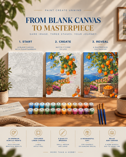 Mediterranean Sunshine — Oranges Above the Coastal Village