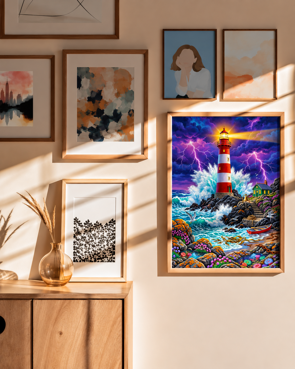Stormwatch Lighthouse — Waves Beneath a Violet Sky