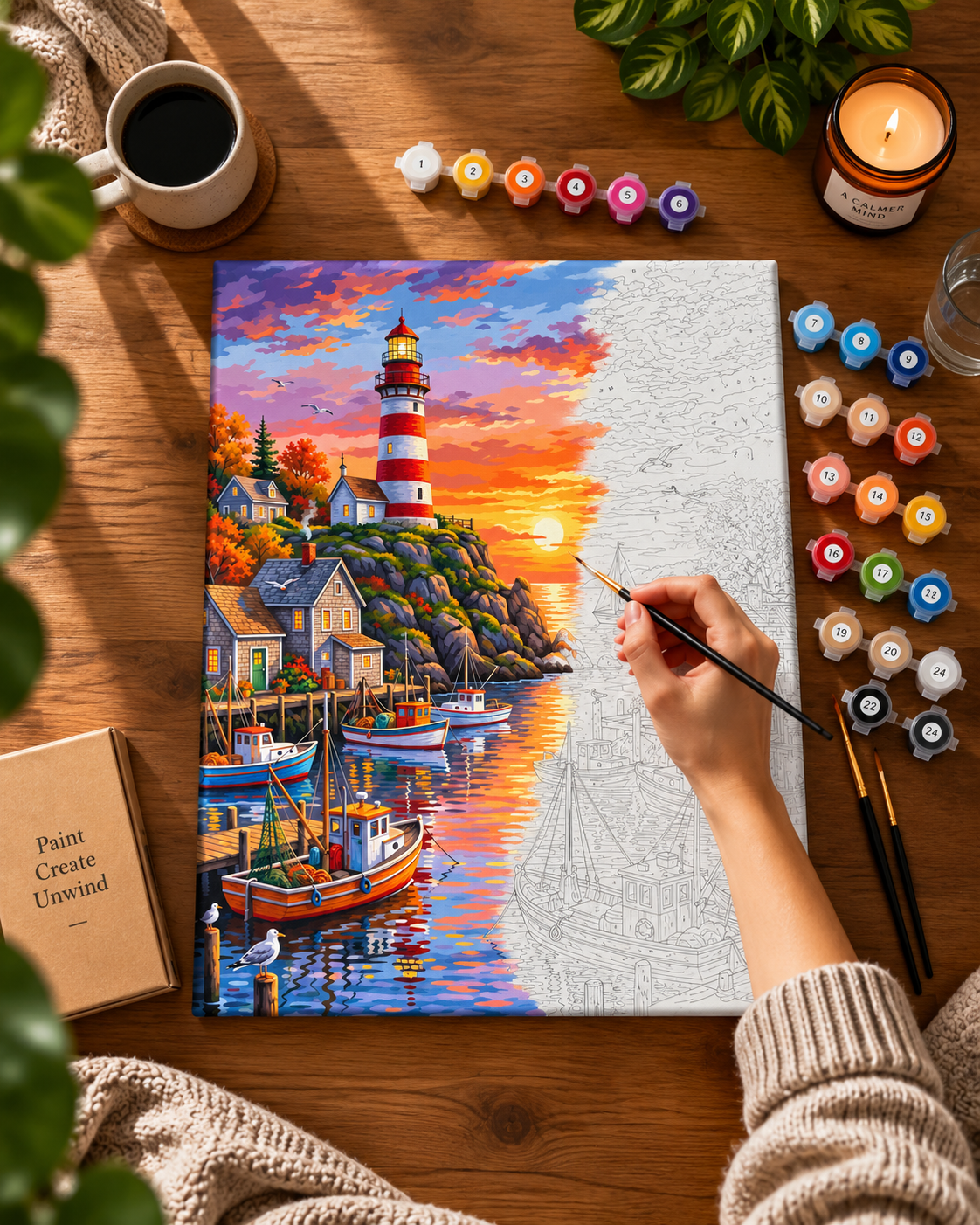 Harbour at Sunset — Fishing Boats Beneath the Lighthouse