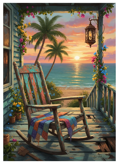 Seaside Serenity — A Rocking Chair at Golden Hour