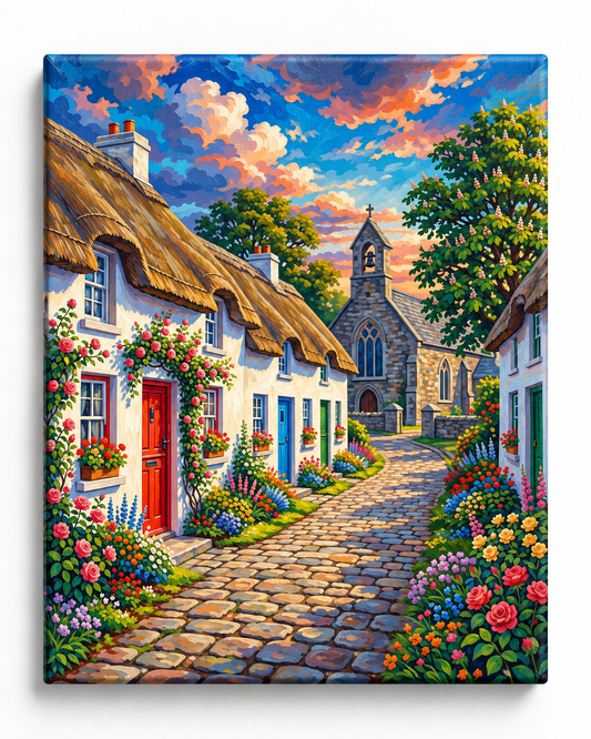 Village in Bloom — A Charming Lane to the Old Church
